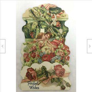Fondest Wishes Victorian Rose 3D Pop Out Stand Up Merrimack Greeting Card 1984
